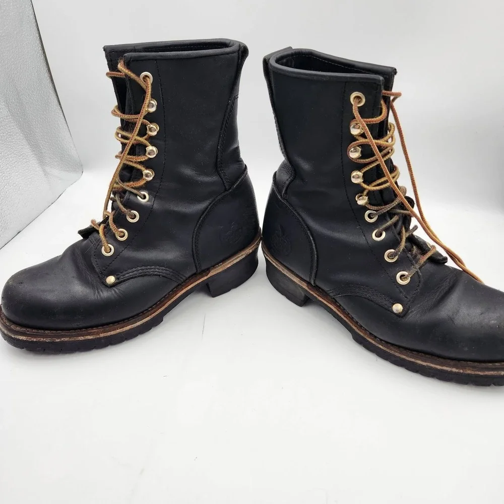 Georgia‎ Boot Mens US 6 Black Leather Steel Toe Logger Work Boots